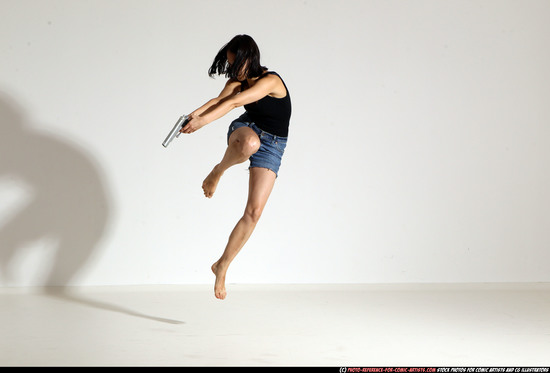 Woman Young Athletic White Fighting with gun Moving poses Casual