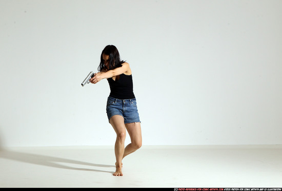 Woman Young Athletic White Fighting with gun Moving poses Casual