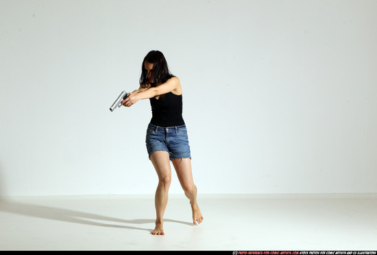 Woman Young Athletic White Fighting with gun Moving poses Casual