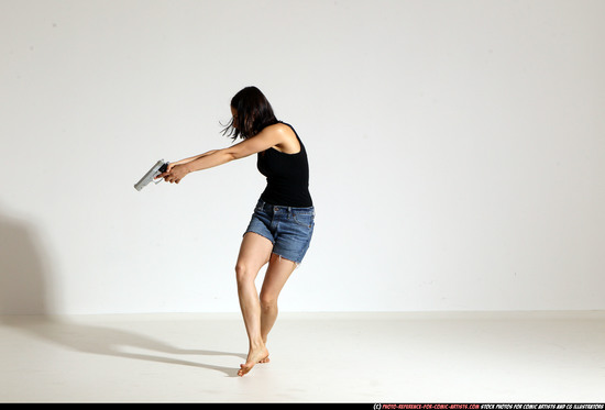 Woman Young Athletic White Fighting with gun Moving poses Casual