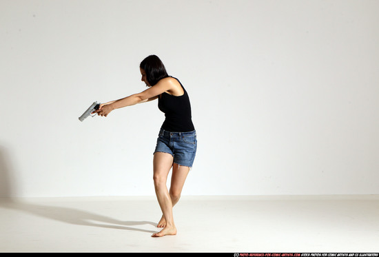 Woman Young Athletic White Fighting with gun Moving poses Casual