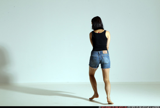 Woman Young Athletic White Fighting with gun Moving poses Casual