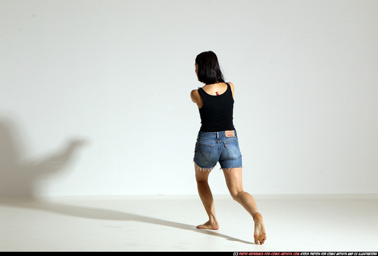 Woman Young Athletic White Fighting with gun Moving poses Casual