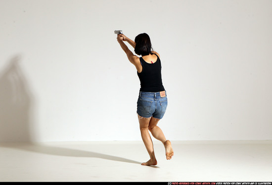 Woman Young Athletic White Fighting with gun Moving poses Casual