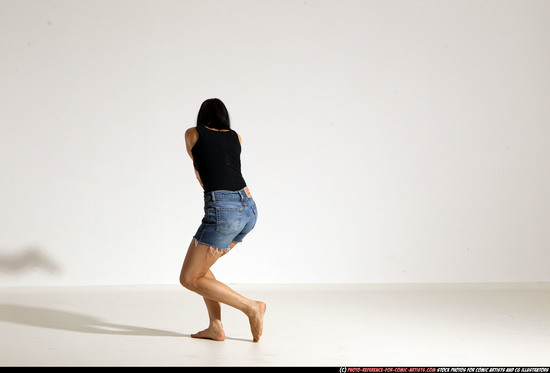 Woman Young Athletic White Fighting with gun Moving poses Casual