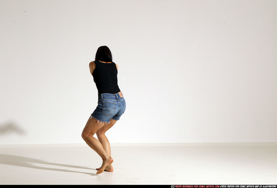 Woman Young Athletic White Fighting with gun Moving poses Casual