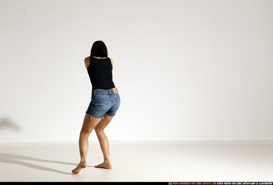 Woman Young Athletic White Fighting with gun Moving poses Casual