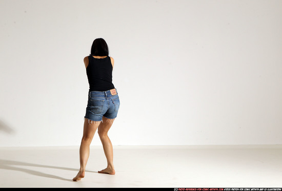 Woman Young Athletic White Fighting with gun Moving poses Casual