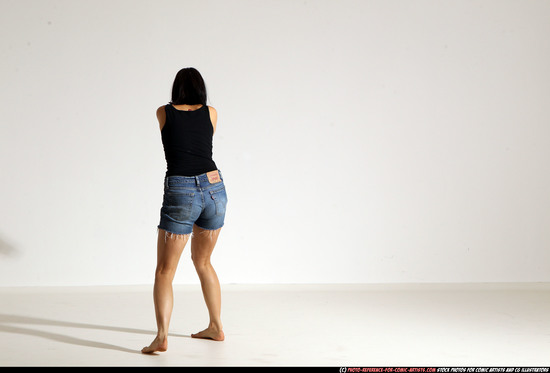 Woman Young Athletic White Fighting with gun Moving poses Casual