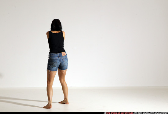 Woman Young Athletic White Fighting with gun Moving poses Casual