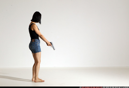 Woman Young Athletic White Fighting with gun Moving poses Casual