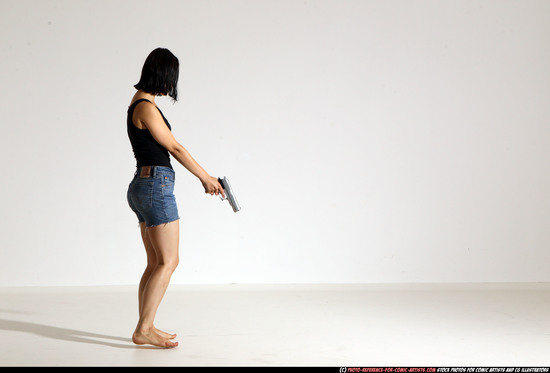 Woman Young Athletic White Fighting with gun Moving poses Casual