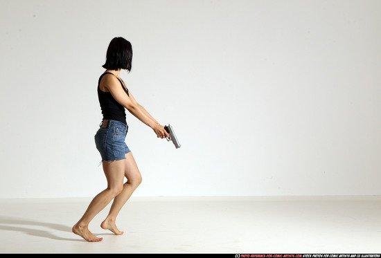 Woman Young Athletic White Fighting with gun Moving poses Casual