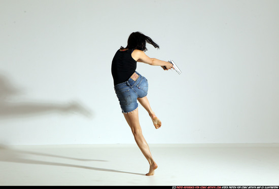 Woman Young Athletic White Fighting with gun Moving poses Casual