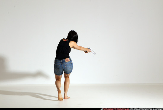 Woman Young Athletic White Fighting with gun Moving poses Casual