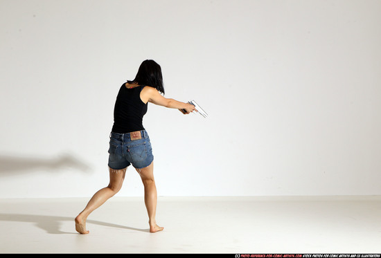 Woman Young Athletic White Fighting with gun Moving poses Casual