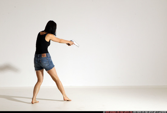 Woman Young Athletic White Fighting with gun Moving poses Casual