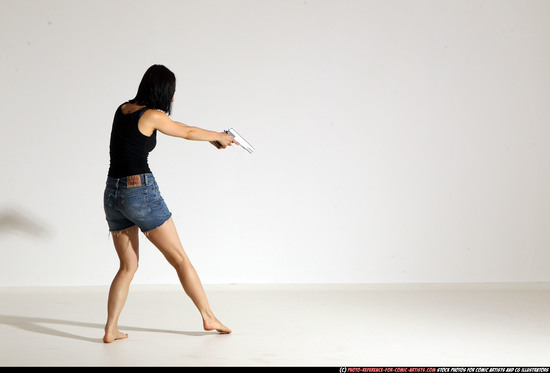 Woman Young Athletic White Fighting with gun Moving poses Casual