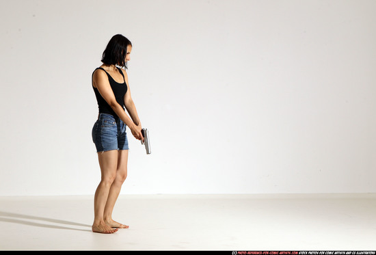 Woman Young Athletic White Fighting with gun Moving poses Casual