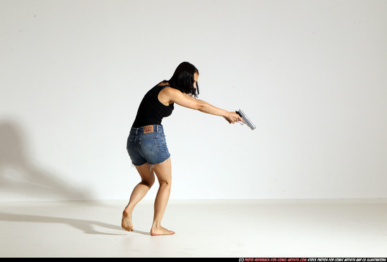 Woman Young Athletic White Fighting with gun Moving poses Casual