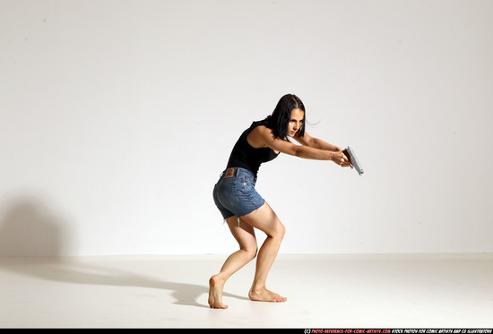 Woman Young Athletic White Fighting with gun Moving poses Casual