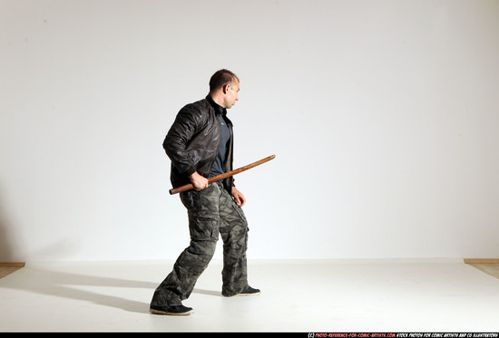 Man Adult Athletic White Fighting with sword Moving poses Casual