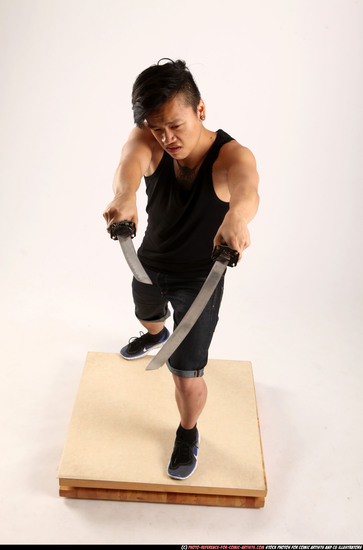 Man Young Athletic Fighting with sword Standing poses Casual Asian