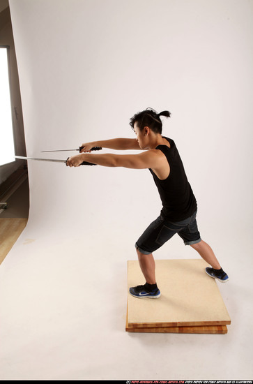 Man Young Athletic Fighting with sword Standing poses Casual Asian