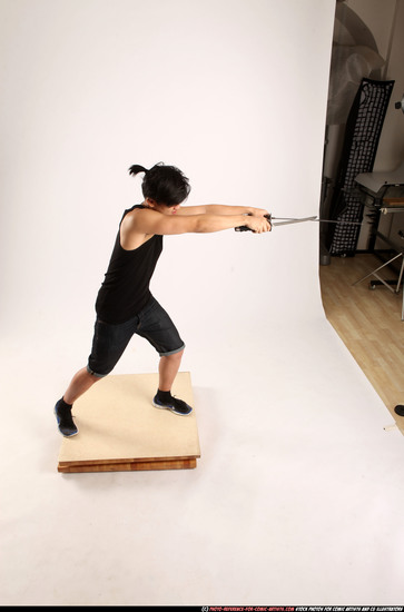 Man Young Athletic Fighting with sword Standing poses Casual Asian