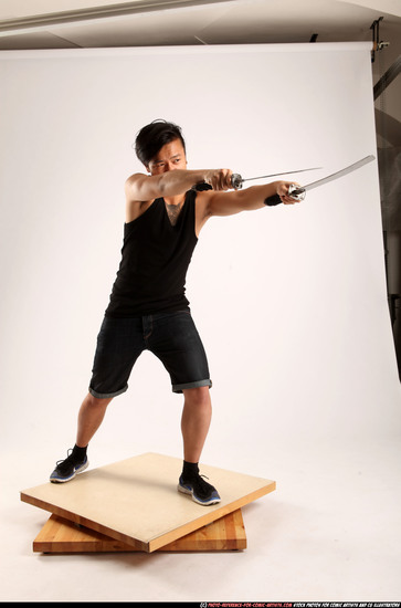 Man Young Athletic Fighting with sword Standing poses Casual Asian