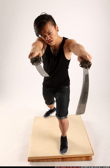 Man Young Athletic Fighting with sword Standing poses Casual Asian