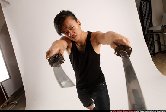 Man Young Athletic Fighting with sword Standing poses Casual Asian