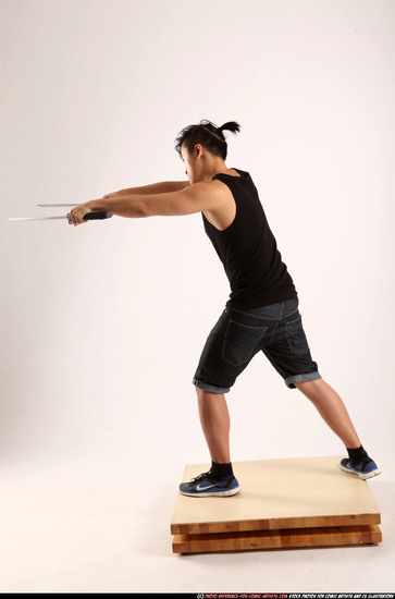 Man Young Athletic Fighting with sword Standing poses Casual Asian