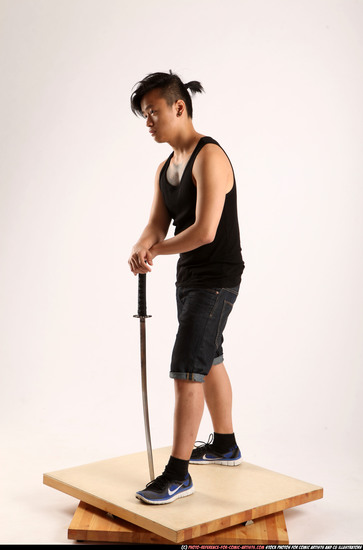 Man Young Athletic Fighting with sword Standing poses Casual Asian