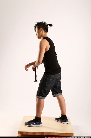 Man Young Athletic Fighting with sword Standing poses Casual Asian