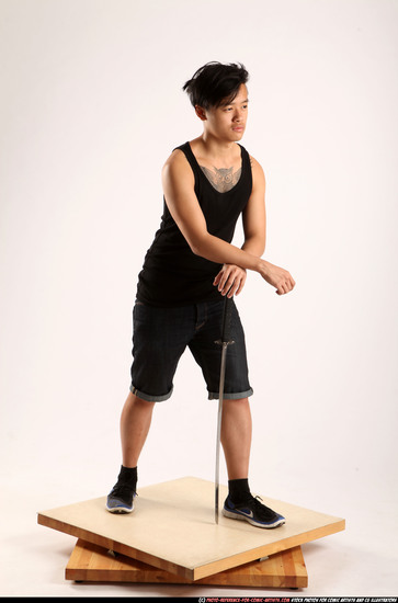 Man Young Athletic Fighting with sword Standing poses Casual Asian