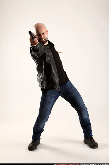 Man Adult Athletic White Fighting with gun Moving poses Casual