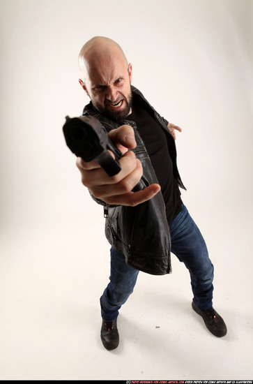 Man Adult Athletic White Fighting with gun Moving poses Casual