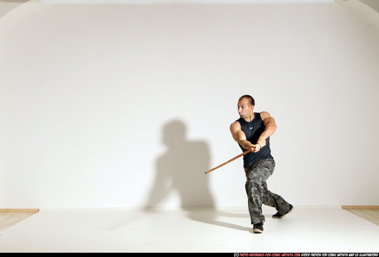 Man Adult Athletic White Fighting with sword Moving poses Army