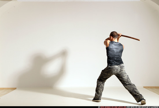 Man Adult Athletic White Fighting with sword Moving poses Army