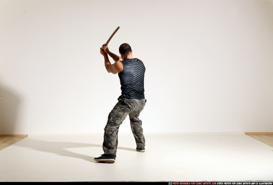 Man Adult Athletic White Fighting with sword Moving poses Army