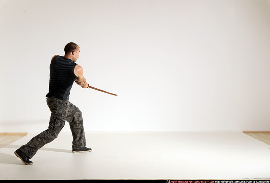 Man Adult Athletic White Fighting with sword Moving poses Army