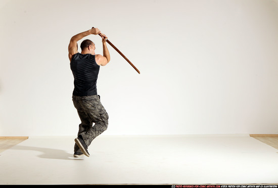 Man Adult Athletic White Fighting with sword Moving poses Army