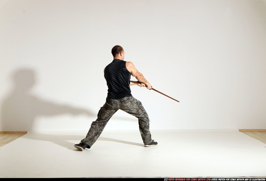 Man Adult Athletic White Fighting with sword Moving poses Army