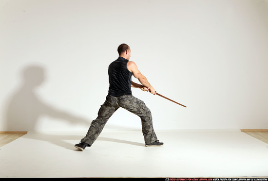 Man Adult Athletic White Fighting with sword Moving poses Army