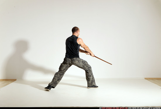 Man Adult Athletic White Fighting with sword Moving poses Army