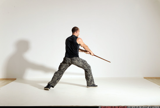 Man Adult Athletic White Fighting with sword Moving poses Army