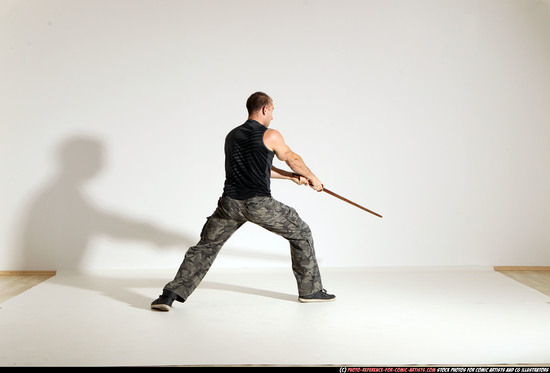 Man Adult Athletic White Fighting with sword Moving poses Army