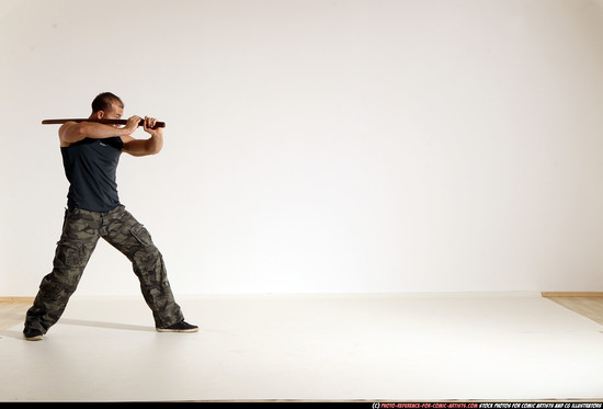 Man Adult Athletic White Fighting with sword Moving poses Army