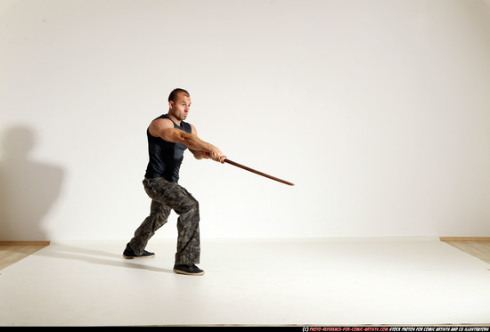 Man Adult Athletic White Fighting with sword Moving poses Army